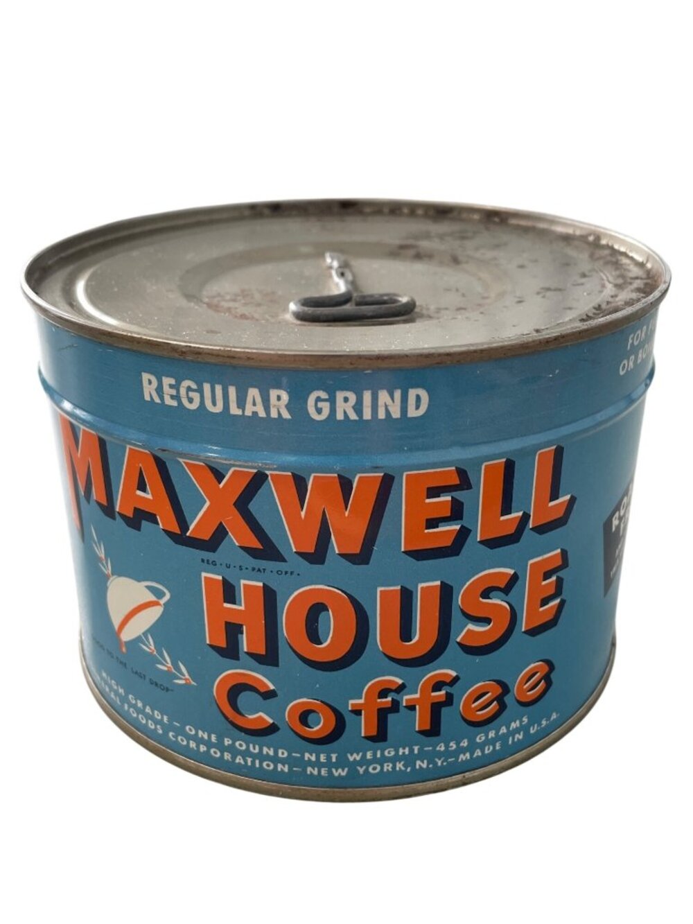 Vintage Maxwell House Coffee Tin Regular Grind Blue Metal Can Store Advertising